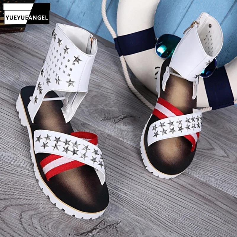 

Style Korean Mens New Summer Spliced Fashion Non-Slip Vintage Zippers Concise Outdoor Male Casual Sandals 37-46