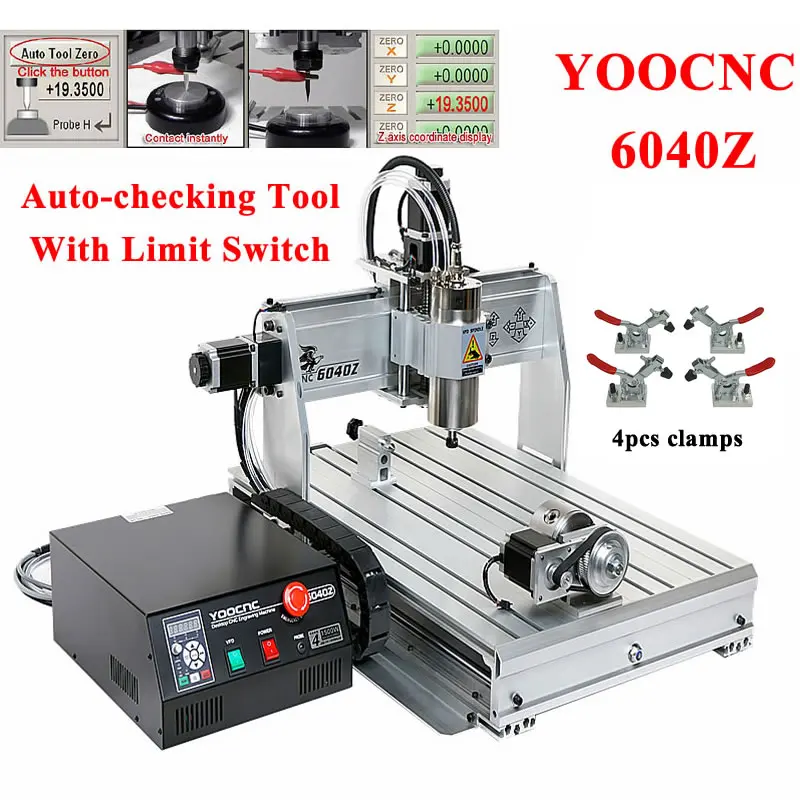 

YOOCNC 4030Z 6040Z Гравировальный фрезерный станок, 4-осевой USB-порт, 800 Вт, 1500 Вт, 2200 Вт, кВт, управление Mach3