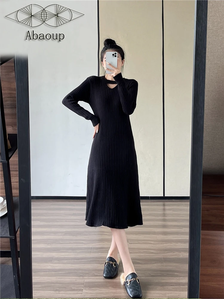 

Latest Ladies Casual Sweater Dress Retro Long Sleeve Girls Fashion Elegant Versatile Solid Color High Texture 725