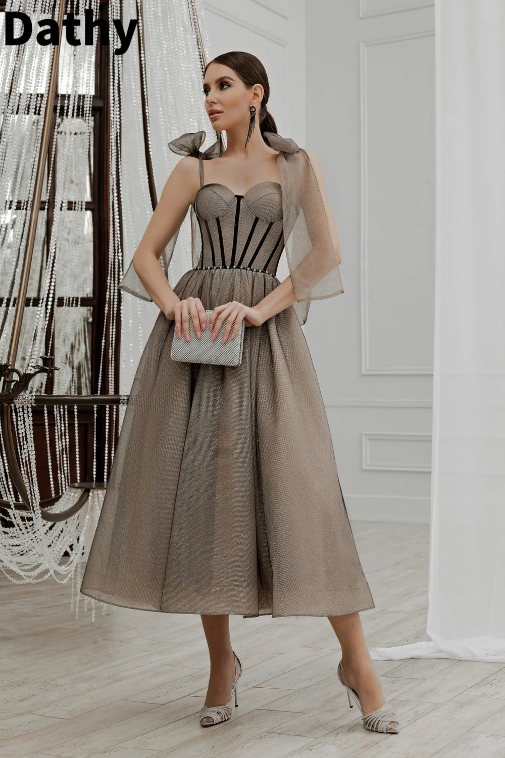 

Dathy Grey Italian Lasagna 2023 Evening Dress Shiny Special Occasion Long Dress Waist Customizable Party Dress