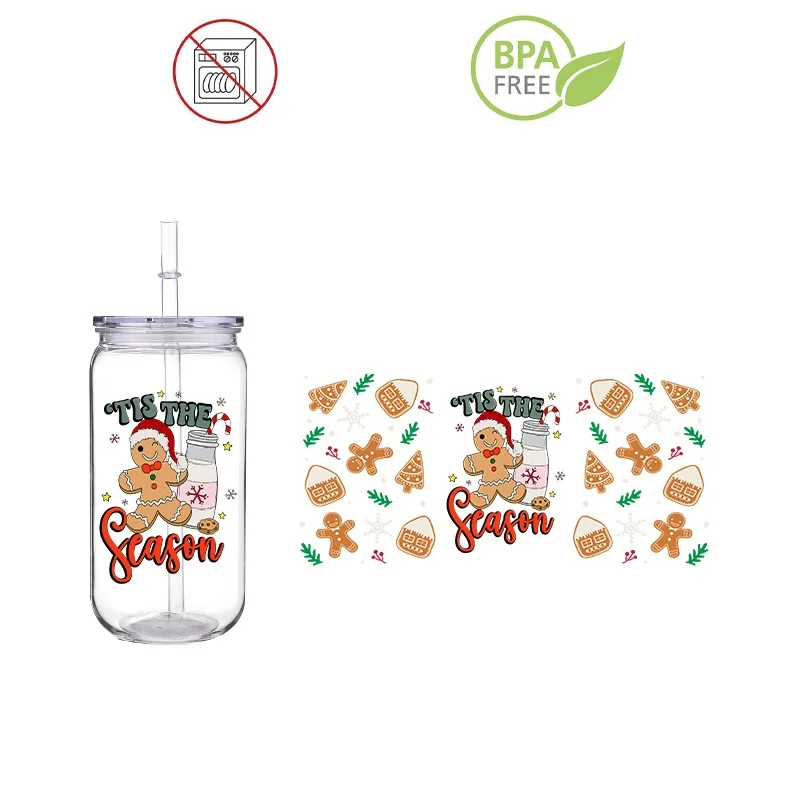 Рождественский 3D DIY Печатный ПЕТ Пластиковый соломенный стакан 16 унций