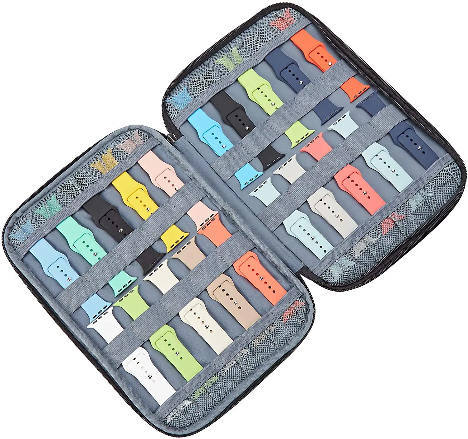 Watch Organizer Case Multifunction Portable Travel for Apple Watch Strap Band Storage Bag Watchband Holder Case Pouch Gray Black