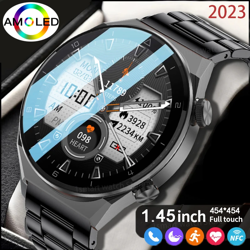 

New 2023 Wireless Charging Watch For Men Smart Watch Business AMOLED 454*454 HD Screen Waterproof Smartwatch Man Bluetooth Call