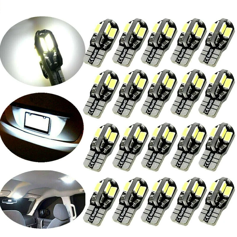 

20Pcs T10 5670 8SMD Light Bulbs 12V W5W 194 Led Canbus Bulbs for Car Interior Reading Lamp Clearance Light License Plate Lamp