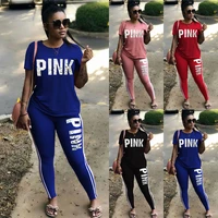 2022 summer women casual pink letter print sweatsuit 2 piece sets tracksuits set top and skinny pants 2 pcs suit 3xl outfits