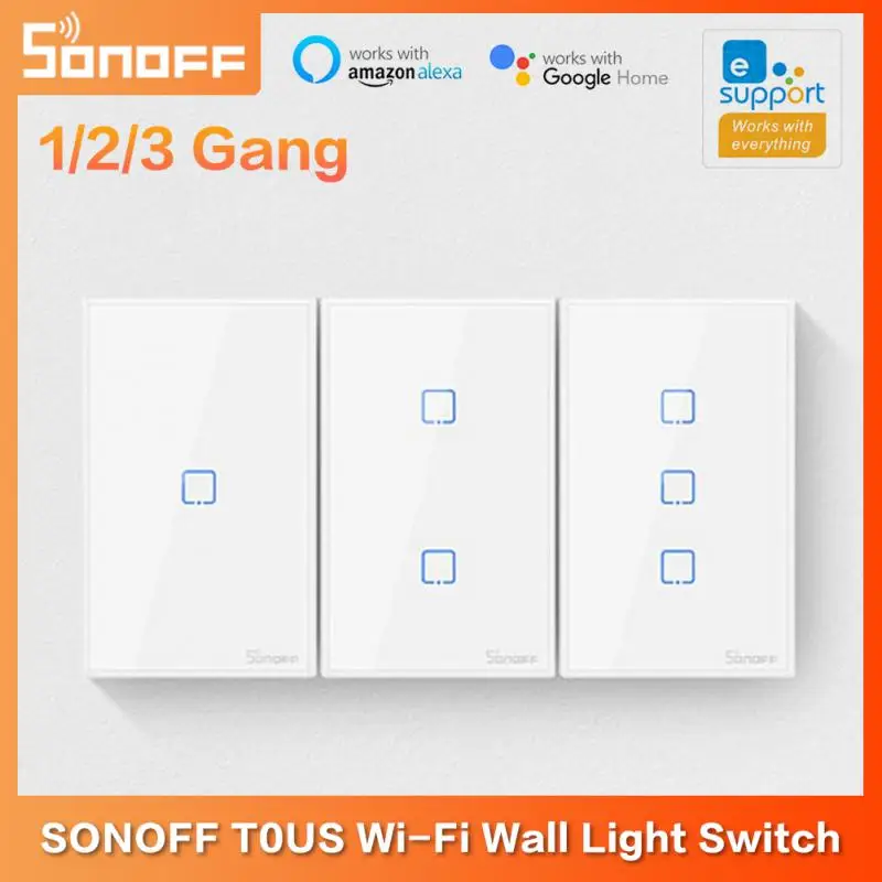 

SONOFF T0US TX Wifi Smart Light Switch 1/2/3 Gang Touch Wall Switch Timer EWeLink APP Voice Control Works With Alexa Google Home