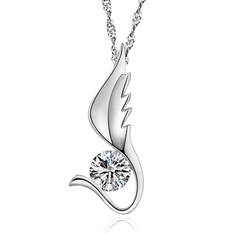 

Top Quality Silver Color Women Necklace Fashion White Purple Zircon Wings Pendant Clavicle Chain Jewelry Gifts Wholesale