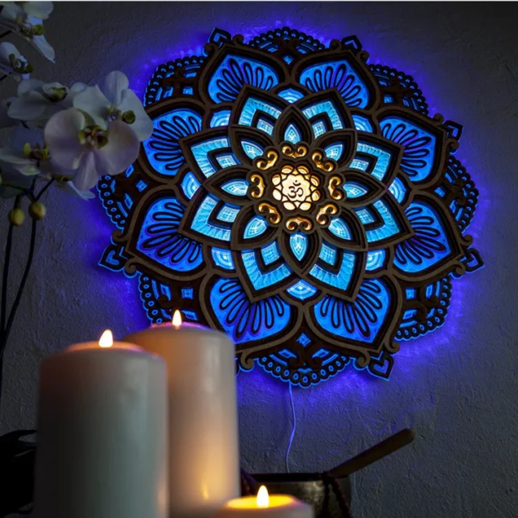 

Acrylic Mandala Atmosphere Light Home Yoga Room Decorative Lamp Painting LED Multilayer Laser Cut Engraving Light Pendant Light