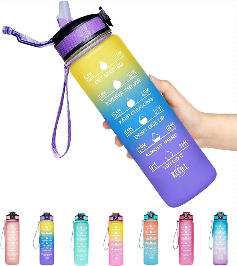 

1 Liter Water Bottle Motivational Sport Water Bottle Leakproof Drinking Bottles Outdoor Travel Gym Fitness Jugs For Kitchen