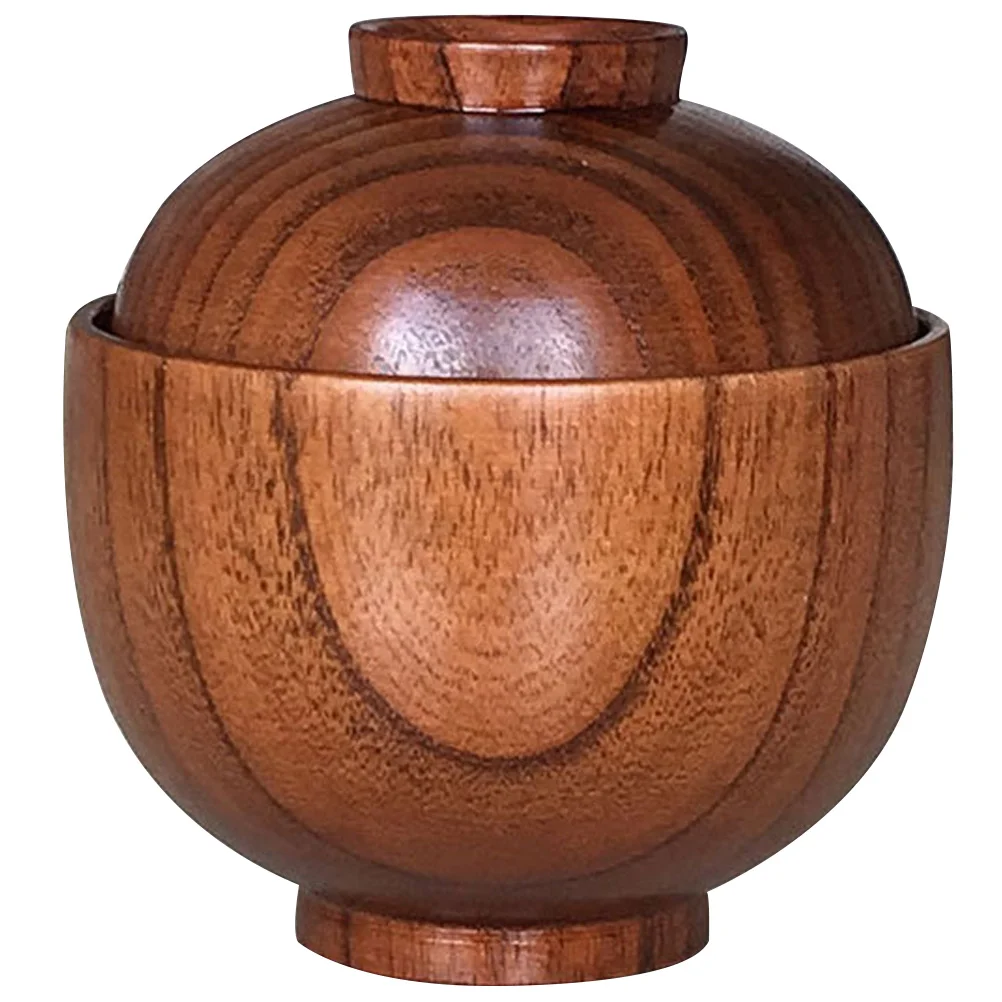 

Wooden Bowl with Lid Miso Soup Bowl Rice Bowl Serving Bowl Wood Tableware