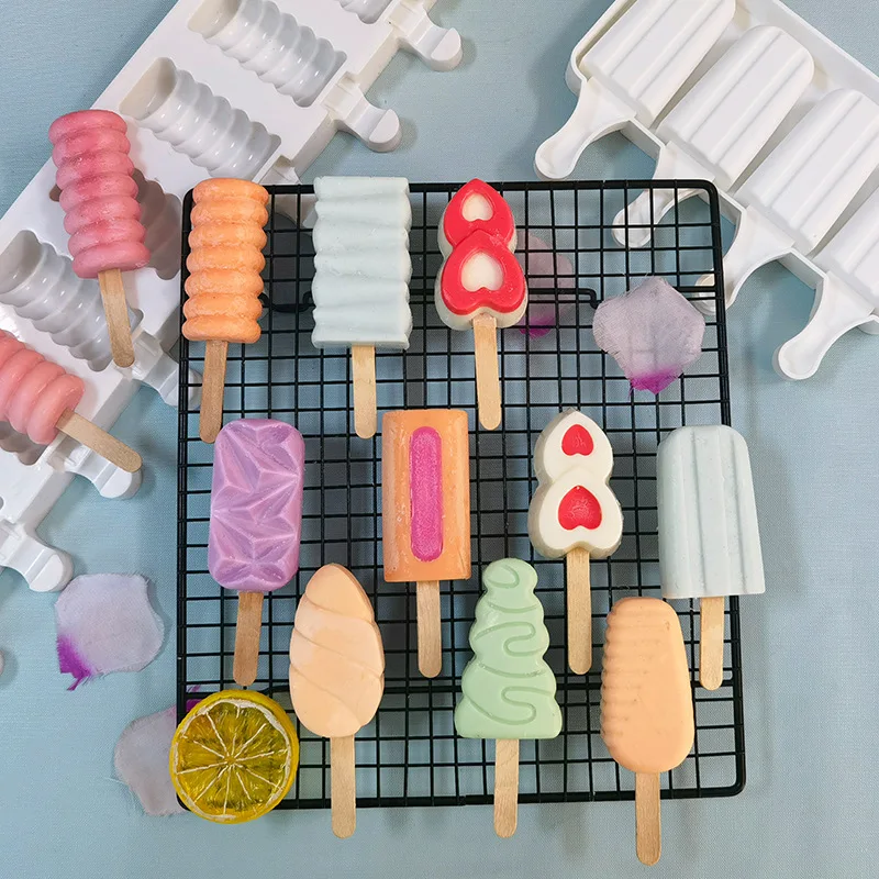 DIYHomemade Popsicle Moulds Freezer 4 Cell Small Size Ice Cube Tray Barrel Makers BakingTools Silicone Cream Mold |