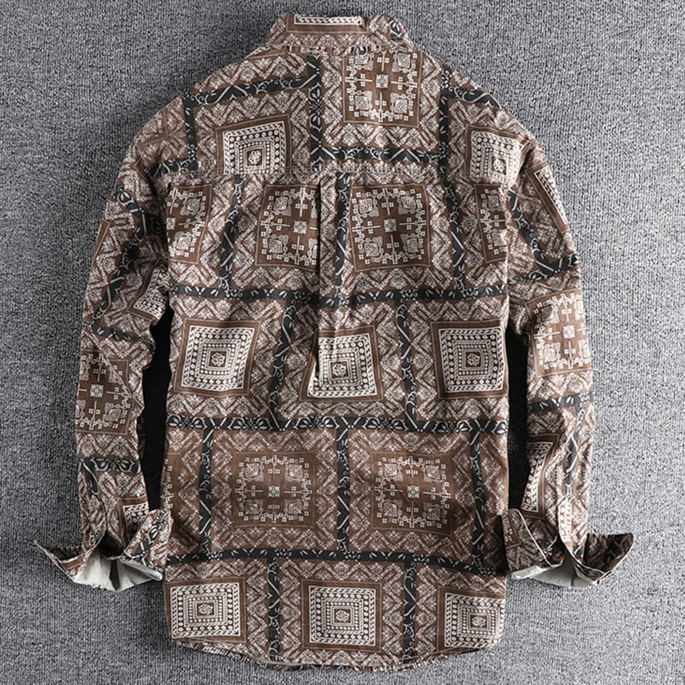 Retro Ethnic Pattern Long Sleeved Shirt For Men Japanese Style Trending Youth Man Shirts Loose Streetwear Spring Free Shipping