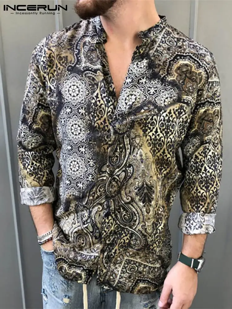 

Stylish Men Casual Shirt Printed 2022 Lapel Long Sleeve Streetwear Button Camisas Leisure Vacation Men Clothing INCERUN S-3XL