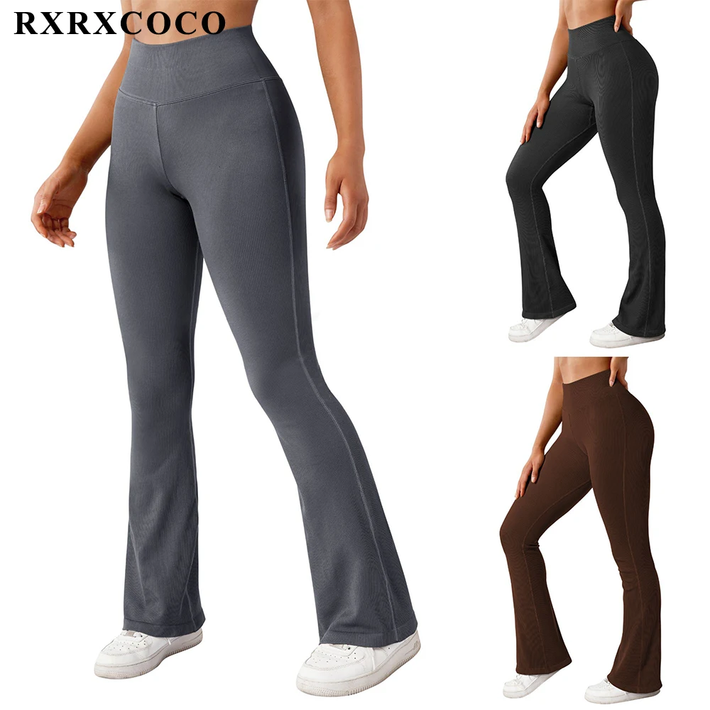 

RXRXCOCO женские расклешенные штаны для фитнеса и йоги с высокой талией, широкие леггинсы, спортивные облегающие тренировочные штаны для спортзала, танцевальные брюки, спортивная одежда