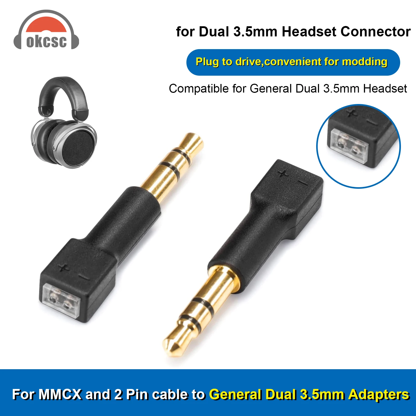 OKCSC HIFI Headphone Plug 3.5/0.78mm ER4P EXK FitEar AD2C W40 HD580 QDC IE80 IE40 JH to MMCX Earphone Conversion Pin Connector