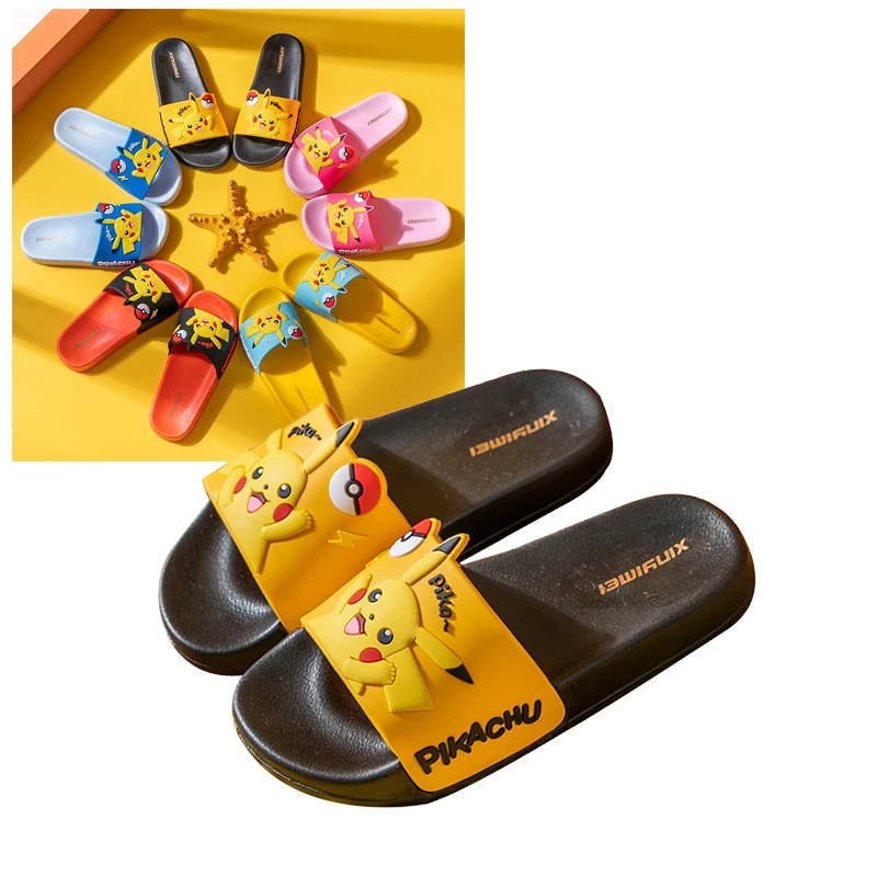 

Симпатичные летние Нескользящие шлепанцы с героями мультфильмов аниме, Покемон, Пикачу, для ванной, для мальчиков и девочек, Нескользящие шлепанцы, детский подарок на день рождения