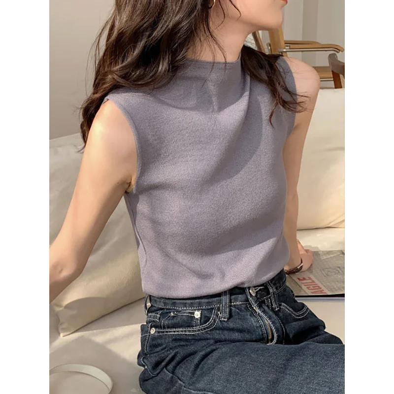 

Sexy Knitted Top Summer Turtleneck Tank top Women camisole Blouse Sleeveless Slim Top Female sleveless t-shirt Vest Casual Camis