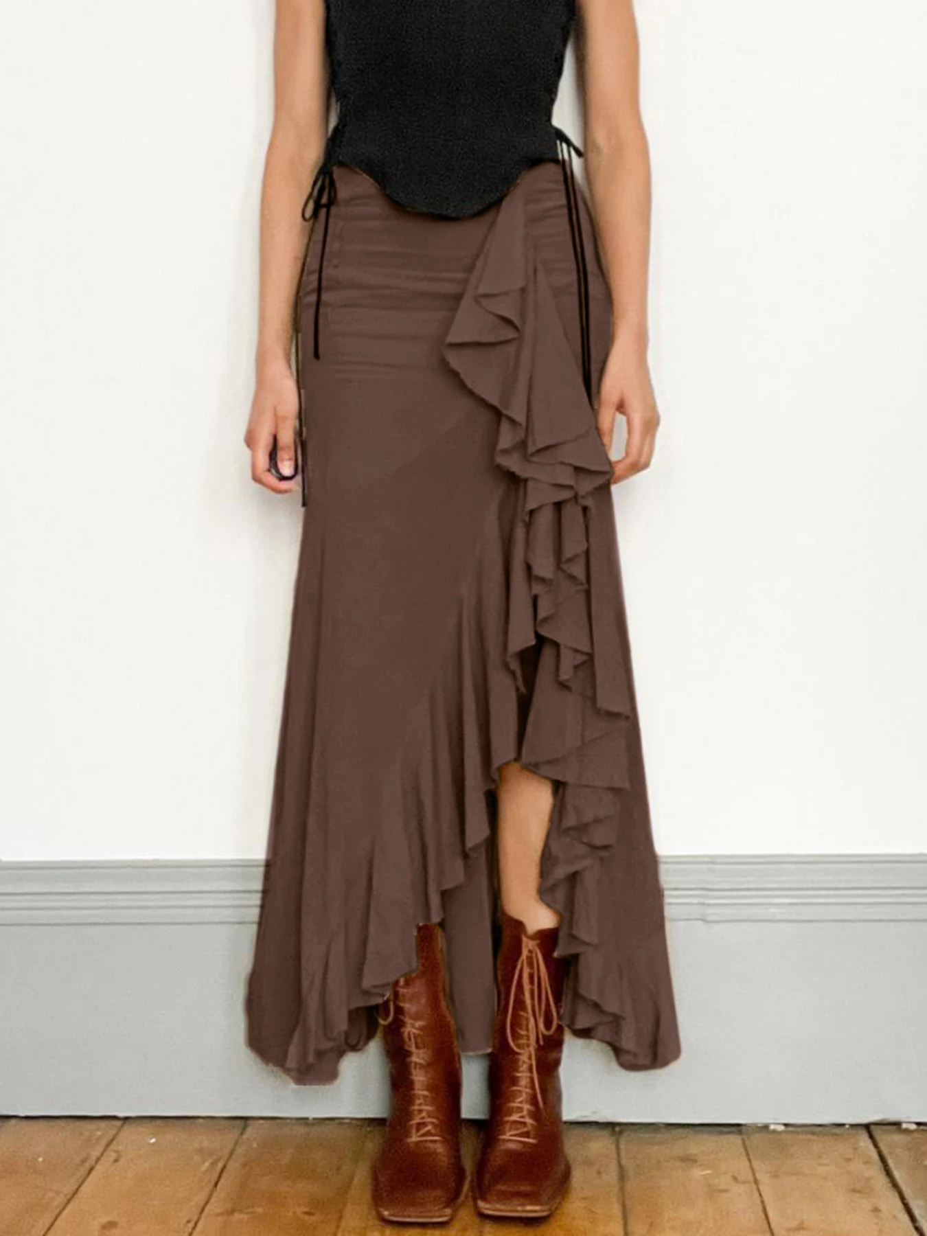 Женская винтажная длинная юбка Weekeep однотонная Осенняя трикотажная составного