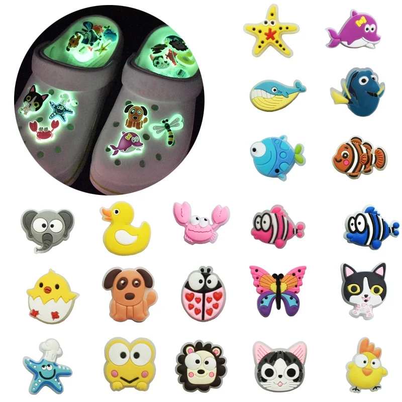 PVC Shoe Charms Luminous Charms Shoe Accessories fish Shoe Decoration Shoe Buckles Pins for Croc Sandals X-mas Gifts Jibz