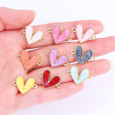 Разноцветный акриловый соединитель в форме сердца для изготовления ювелирных изделий, золотистый браслет «сделай сам», подвески, ожерелья, аксессуары, 10 шт.