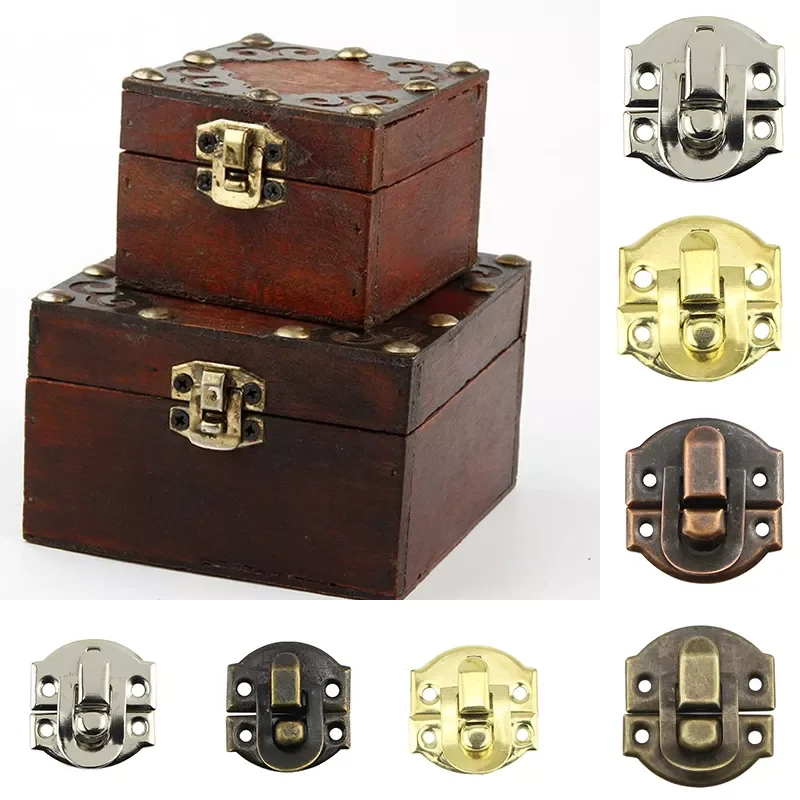 

1set 26x29mm Wooden Jewelry Box Antique Lock Decorative Padlock Metal Hasps Latch With Screw Vintage Furniture Hardware