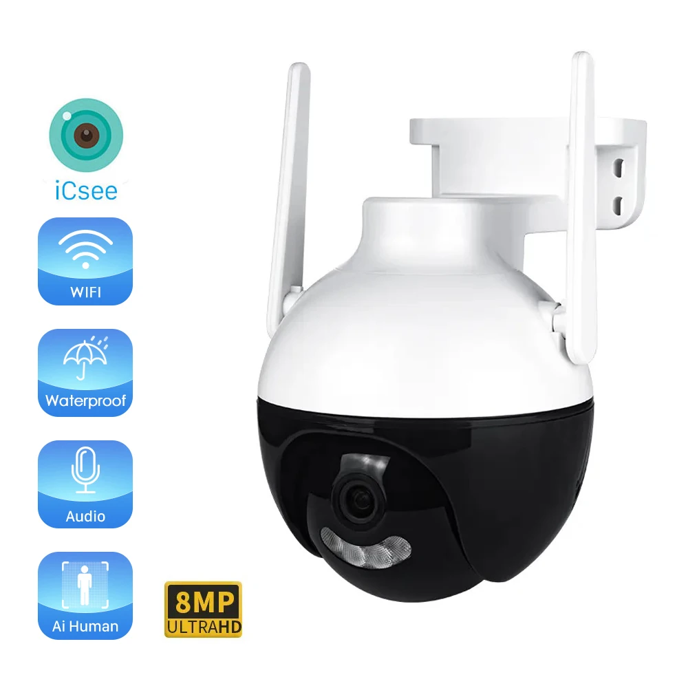 

Outdoor Surveillance Camera 8MP 4K Full Color PTZ IP Cctv Wireless Dome Wifi AI Humanoid Detection CCTV Security Camera ICsee