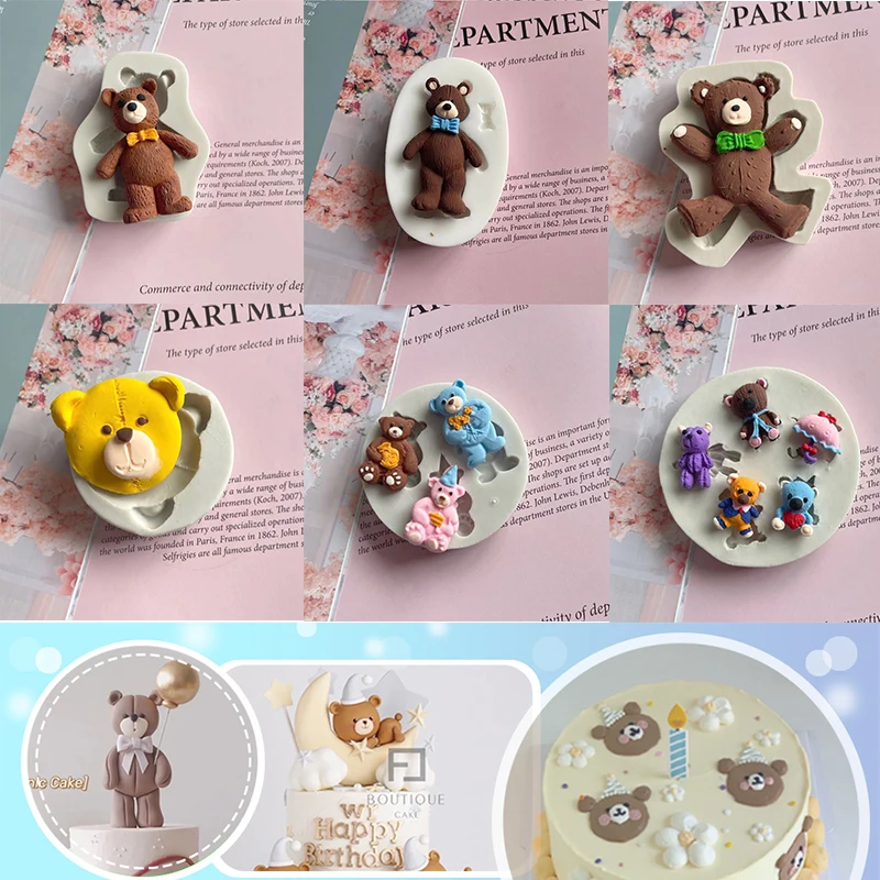 

3D Cute Bear Silicone Fondant Mold Mini Bow Candy Chocolate Mould For Cake Pop Decorating Cupcake Topper Gum Paste Cookie Tools