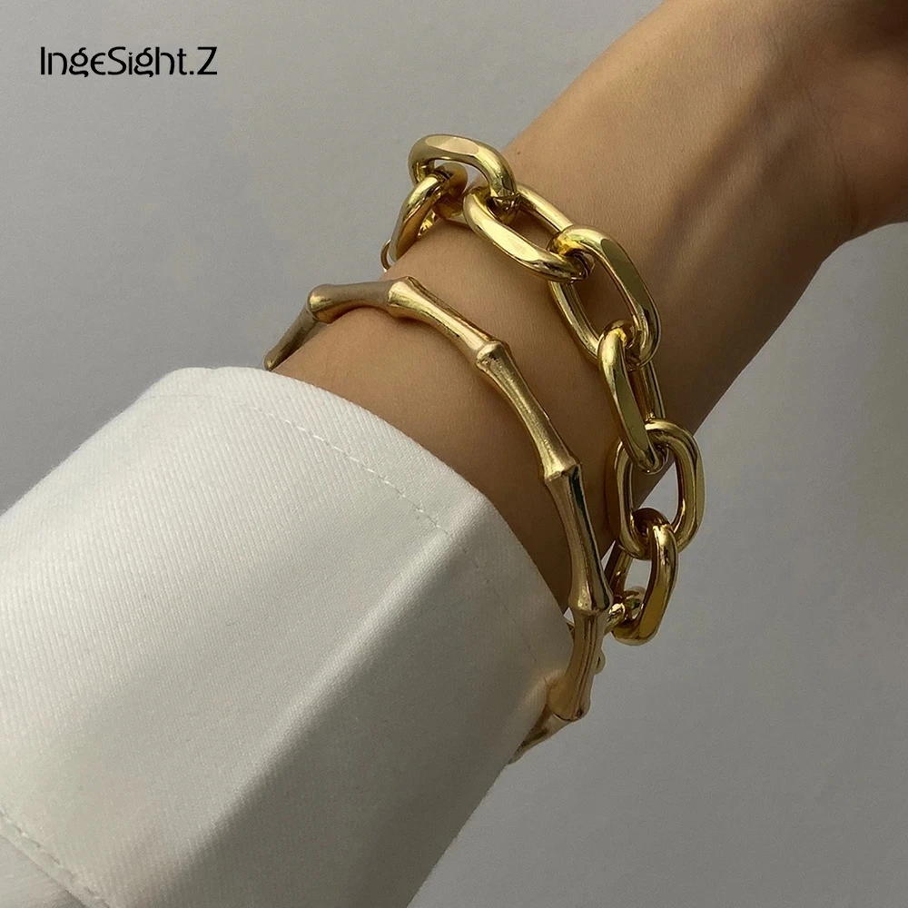 IngeSight.Z – Bracelets épais en bambou pour femmes  lot de 2 pièces  Punk  couleur or  Miami
