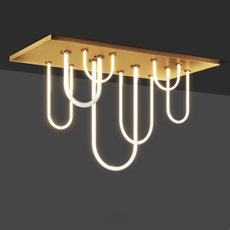 

LED Nordic Dimmable Mimimalism Golden Black Rectangular Lustre Lamparas De Techo Ceiling Lights Ceiling Lamp For Living Room