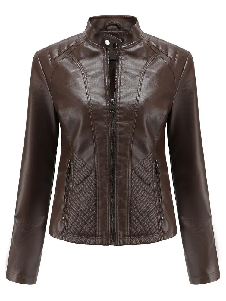 Fashion Women PU Leathers Long Sleeve Motorcycle Jackets Autumn Winter Zipper Cardigan Coats Elegant Streetwear Leather Outwear