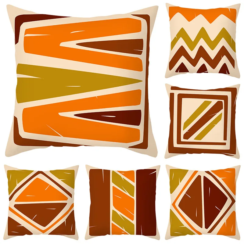 

Nordic Style Orange Geometric Cushion Cover Wave Stripe Polyester Sofa Home Decoration Pillowcase White Brown Pillow Cases