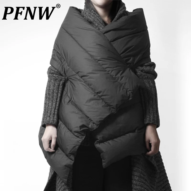 

PFNW Autumn Winter Men's Diagonal Placket Button Down Vest Niche Design Cloak Type Coat Fashion Asymmetric Length Tops 12A7508