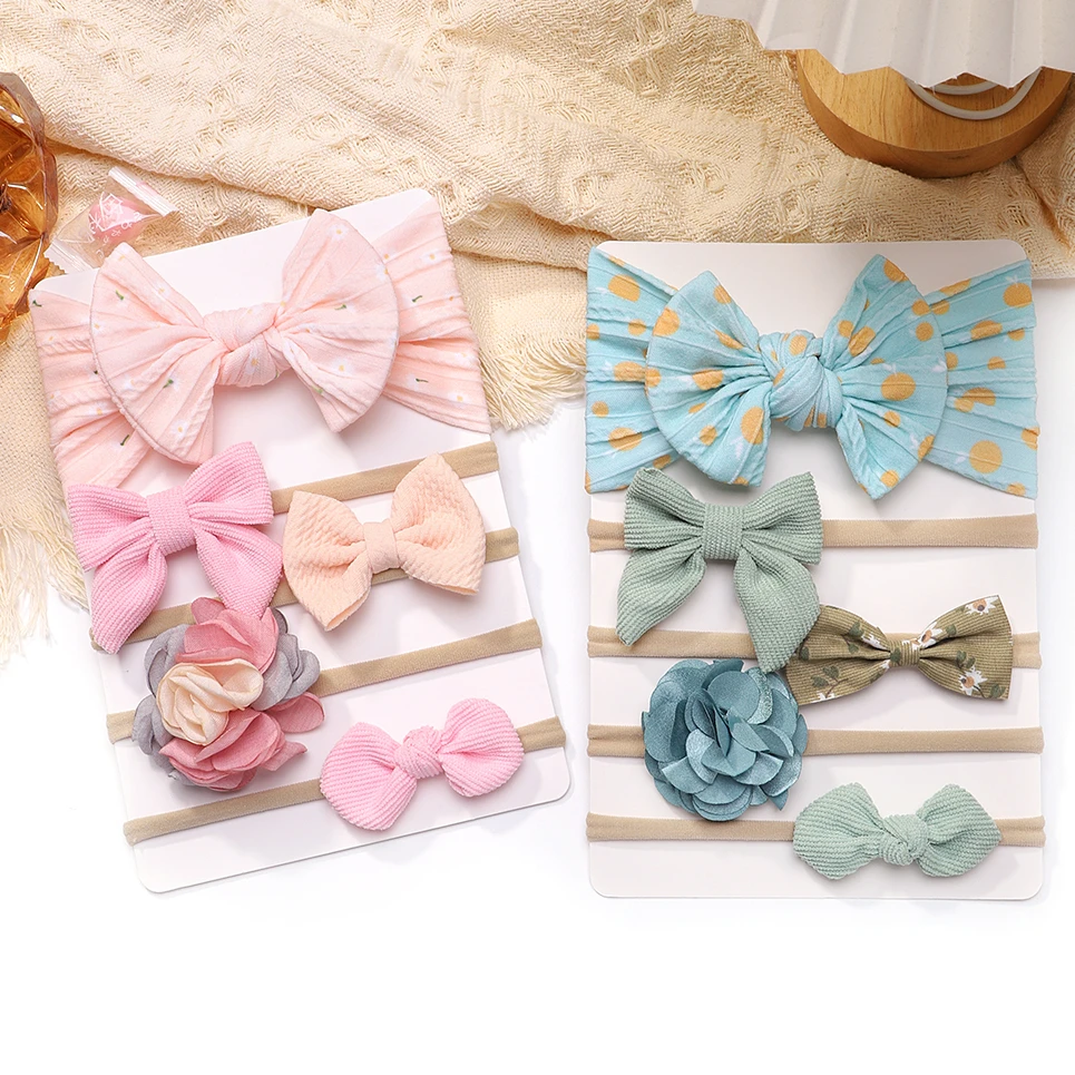 

5Pcs/Set Baby Bow Flower Headbands for Girls Elastic Turban Kids Hair Bands Nylon Newborn Headwrap Children Hair Accessories