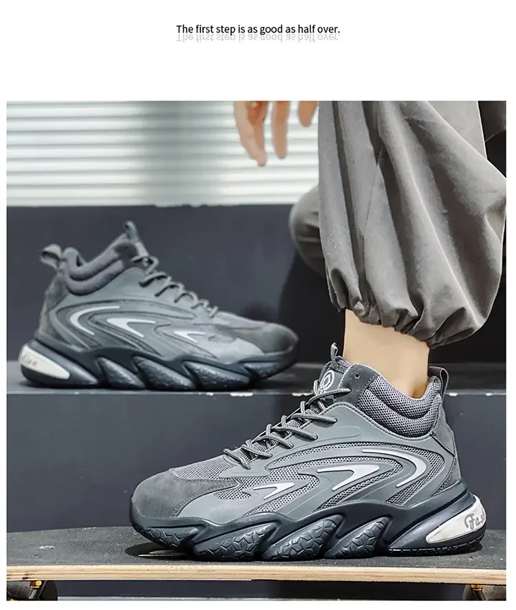 

Men's Spring Autumn Leather Casual Sports Shoes Thick Bottom High Top Anti-Skid Were Resistant Fashion Casual Running Shoes