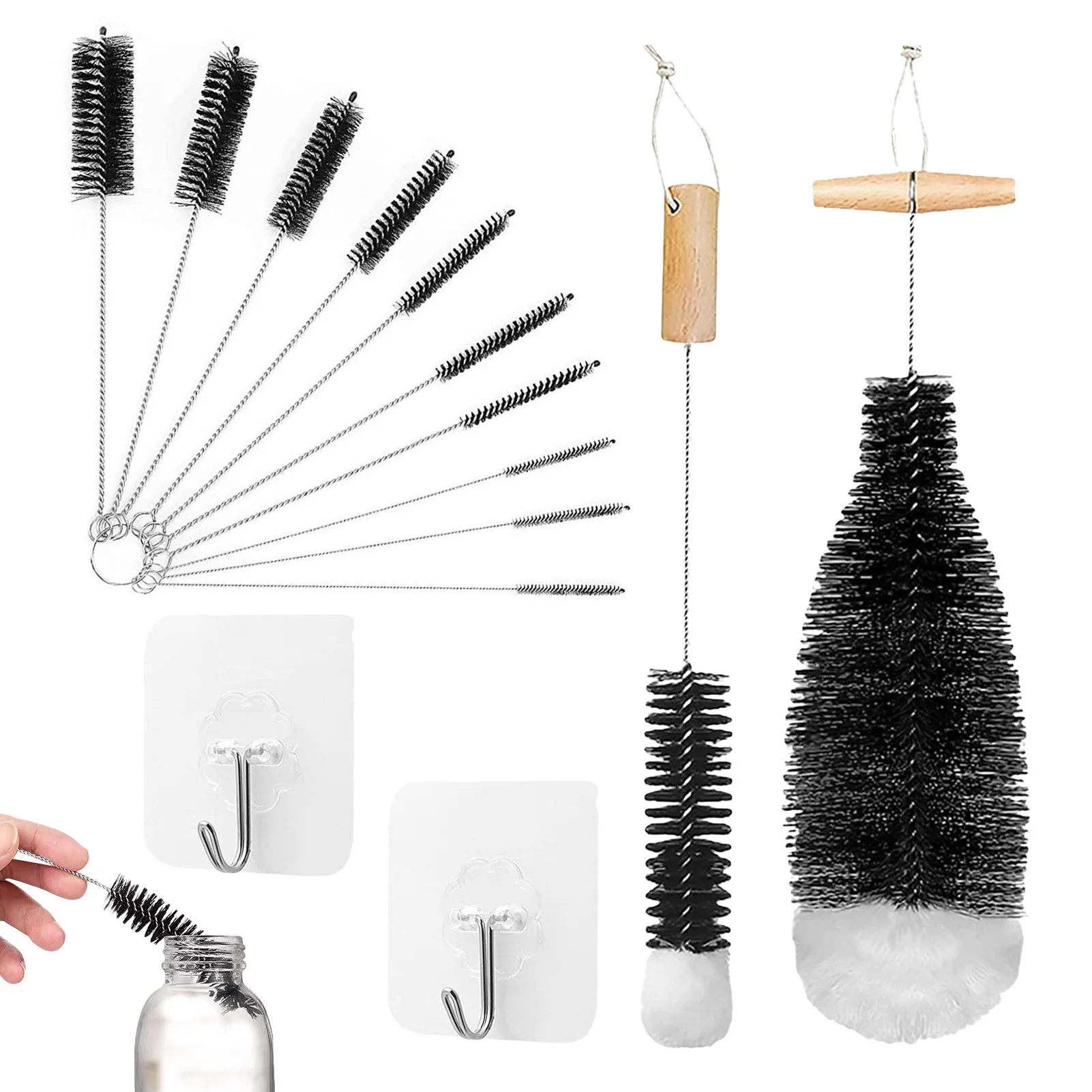 

12Pcs Set Stainless Soft Hair Suction Glass Tube Cleaner Brushes Nylon Bottle Fish Tank Pipe Brush Household Cleaning Tools 2022