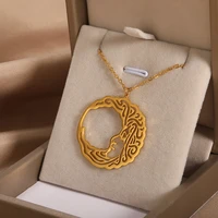 stainless steel moon face necklaces for women men gothic moon totem pendant choker new fashion chain jewellery bijoux femme 2022