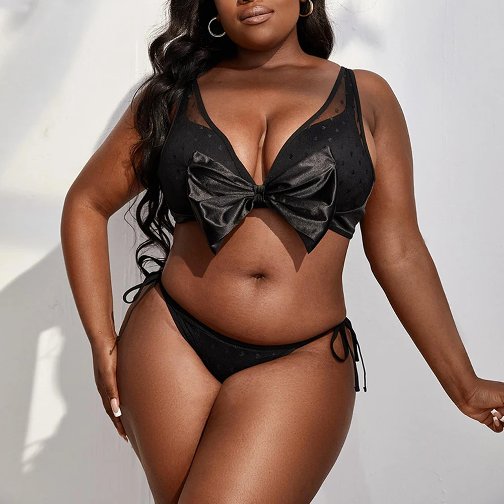 

Plus Size Women Bowknot Wireless Bra + Briefs Set Lace Sexy Lingerie ABCDE Cup Bralette Bra 2 Piece Set Pajamas Sleepwear A50