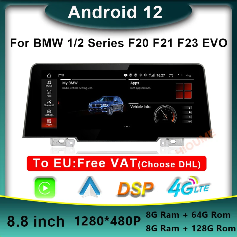 

8.8" 8Core 8+128G Android 12 Car Multimedia Player GPS Navigation Stereo Head Unit for BMW 1/2 Series F20 F21 F23 EVO 2018 2019