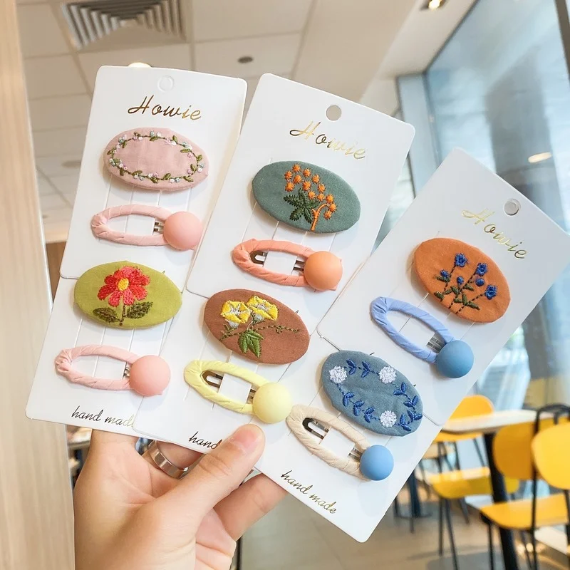 

2 Pcs Children Flower Embroidery BB Clip Candy-color Bangs Clip Baby Girl Hairpins Babies Barrettes Accessories