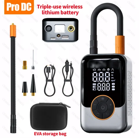 Электрический автомобильный воздушный насос, портативный насос для накачивания шин, беспроводной воздушный инжектор, ЖК-дисплей, воздушный компрессор для автомобиля, мотоцикла, велосипеда, шарик для шин