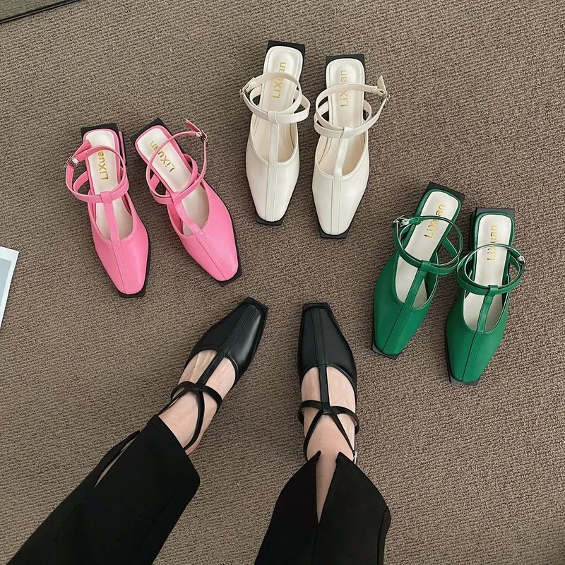 

Женские сандалии на высоком квадратном каблуке, универсальные туфли на низком каблуке, весна-осень 2022