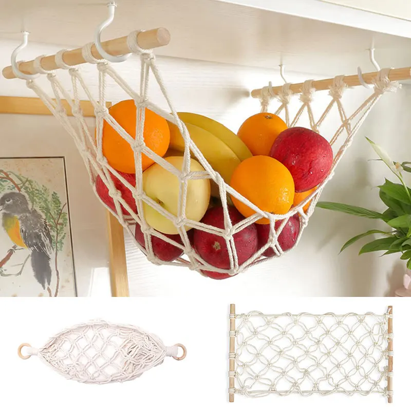

Гамак для овощей ручной работы, Сетчатая Сумка, корзина для фруктов, менеджер для кухонного хранения, подвесное украшение для мини гобелено...
