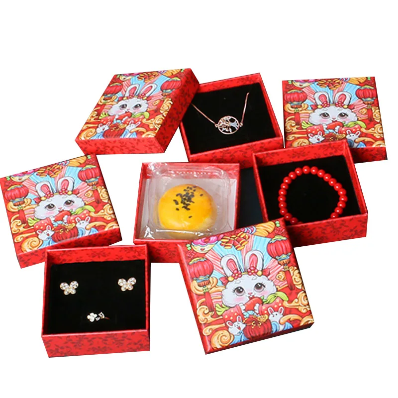 Chinese Style New Year Jewellery Paper Boxes with Earring Ring Bracelet Wedding Christmas Days Available Gift Bag Red Panda Box