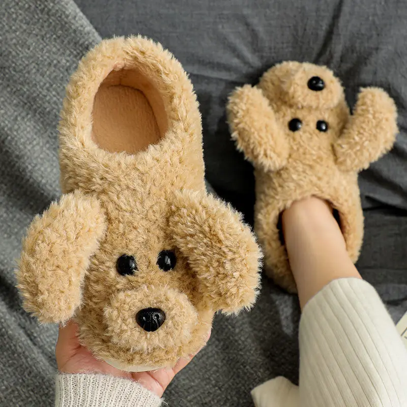 

New Home Fuzzy Slippers Women Winter Fur Cartoon Warm Plush Non Skid Indoor Outdoor Fluffy Lazy Female Cute Dog Cat Unisex Shoes