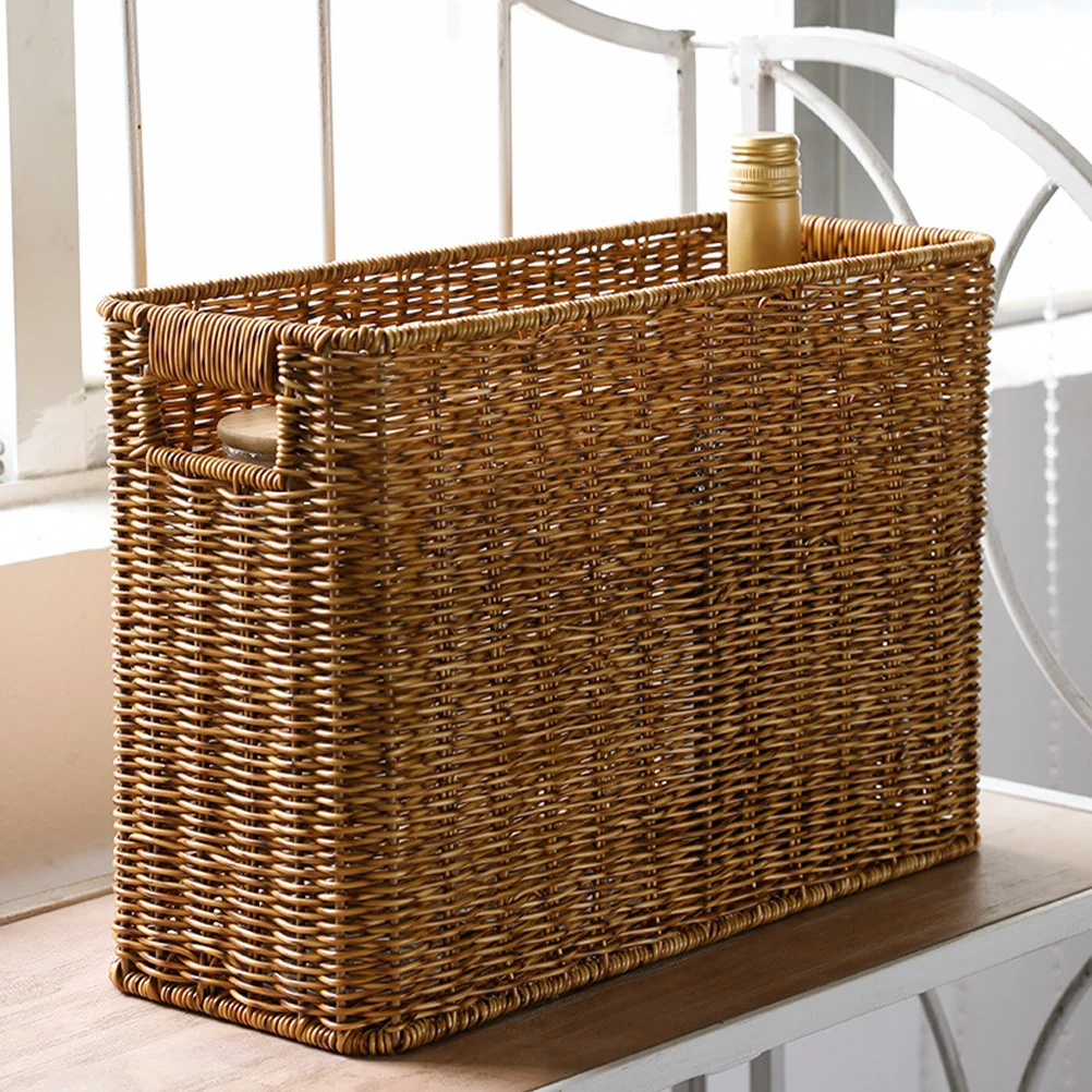 

Imitation Rattan Weave Basket Japanese Style Storage Bin Large Capacity Hollow Handle Woven Basket Desktop Finishing Basket