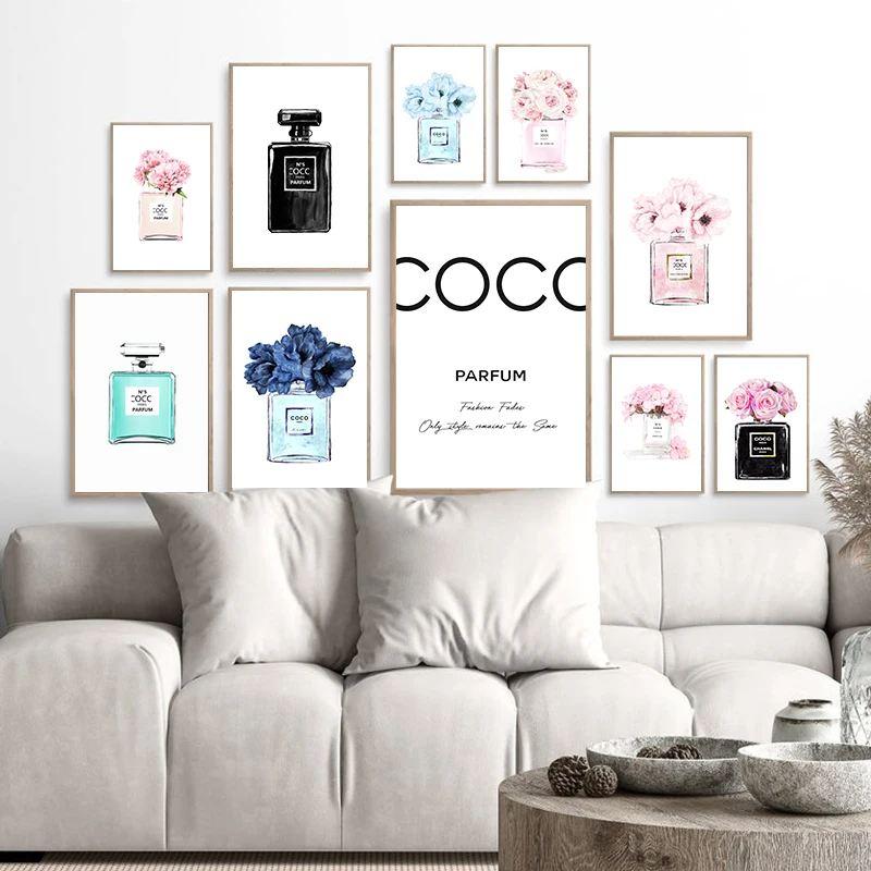 Акварельные флаконы с парфюмом плакаты и принты модные настенные картины