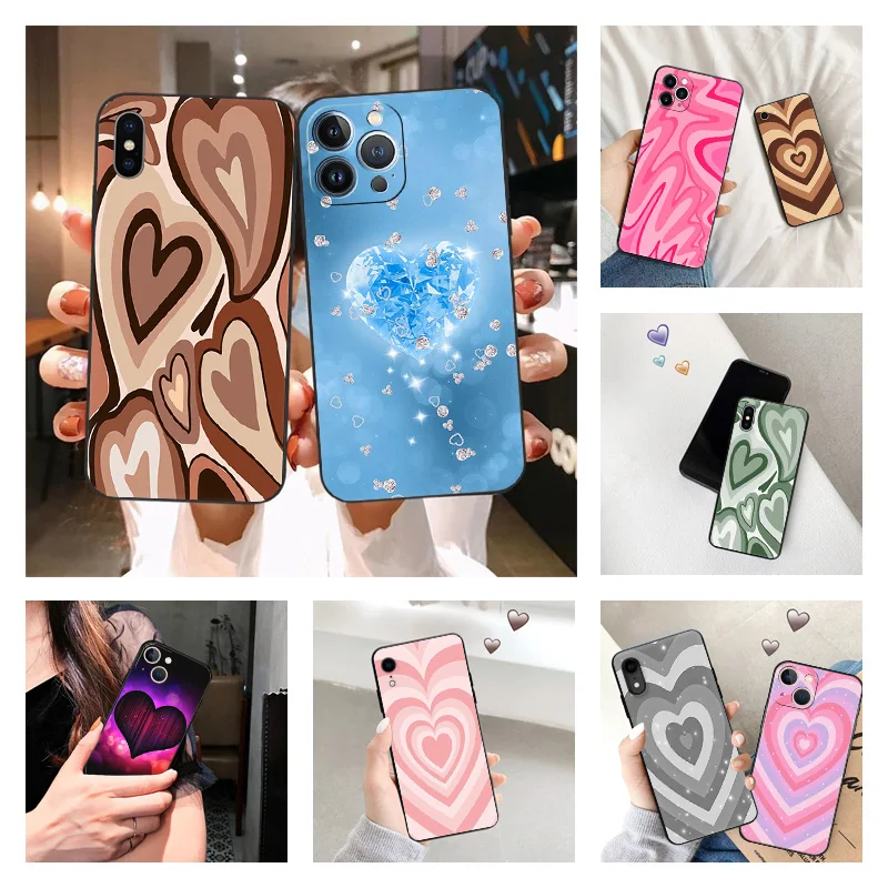 Зеленый Красный Голубой Сердце Круг Черный Матовый Чехол Для Телефона iphone 15 14 7 8