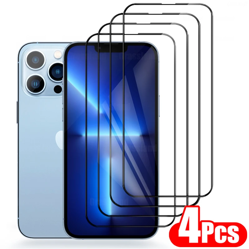 

Защитное стекло с полным покрытием для iPhone 11 12 Pro XR XS Max, защитная пленка для экрана iPhone 8, 7, 6 Plus, 13 Pro Max, закаленное стекло, 4 шт.