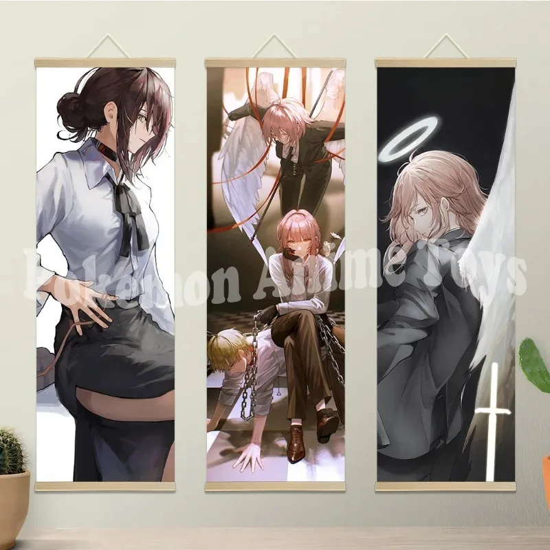 Фото Chainsaw Man Anime Poster Wooden-framed Scroll Painting HD Quality Wall Art Retro Posters for Home Room Wall Decor №3