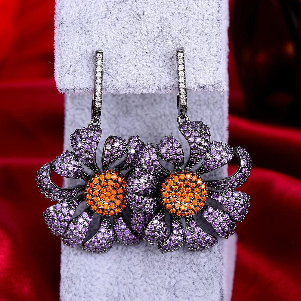 

Siscathy 2022 Trendy Romantic purple Flower Drop Earrings For Women Wedding Party Bridal Jewelry boucle d'oreille femme Gift